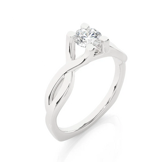 Angled view of 0.50 Ct Moissanite Twisted Solitaire Engagement Ring In White Gold, showcasing the band and setting.