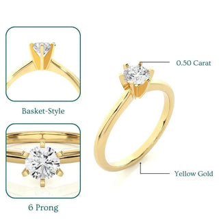 0.50 Carat Round Moissanite Engagement Ring in Yellow Gold
