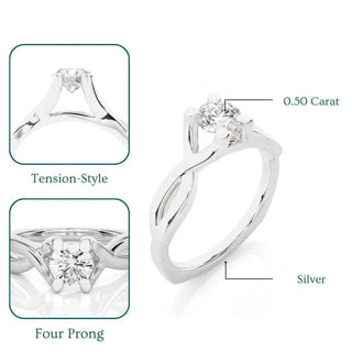 0.50 Ct Round Moissanite Solitaire Engagement Ring In Silver