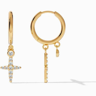 1.40 Carat Round Moissanite Cross Drop Earrings In Yellow Gold