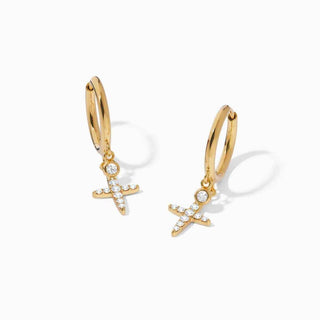 1.40 Carat Round Moissanite Cross Drop Earrings In Yellow Gold