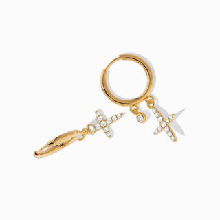 1.40 Carat Round Moissanite Cross Drop Earrings In Yellow Gold