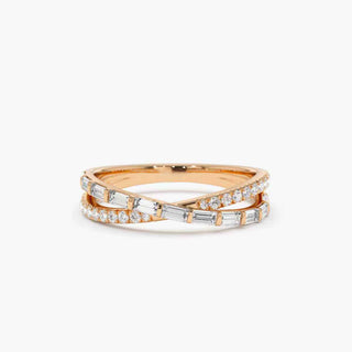 1.50 Ct Baguette & Round Cut Moissanite Criss Cross Wedding Ring In Yellow Gold