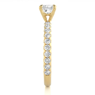 1.50 Ct Princess Cut Moissanite Engagement Ring with Accents in Yellow Gold