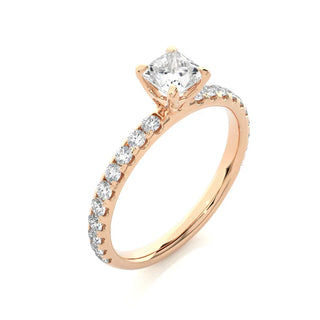 1.50 Ct Princess Cut Moissanite Engagement Ring with Accents in Rose Gold
