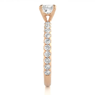 1.50 Ct Princess Cut Moissanite Engagement Ring with Accents in Rose Gold