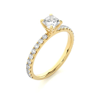 1.50 Ct Princess Cut Moissanite Engagement Ring with Accents in Yellow Gold