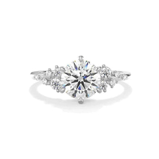 1.50 Carat Round Cut Moissanite Cluster Engagement Ring In White Gold