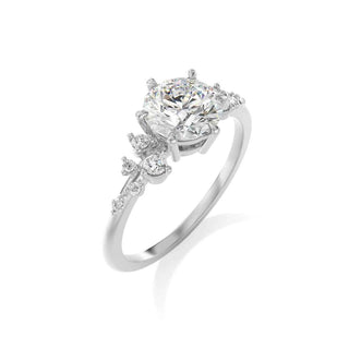 1.50 Carat Round Cut Moissanite Cluster Engagement Ring In White Gold
