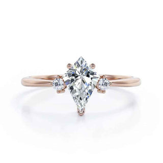 1.50 Carat Kite & Round Shape Moissanite Three Stone Ring In White Gold