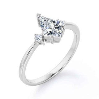 1.50 Carat Kite & Round Shape Moissanite Three Stone Ring In White Gold