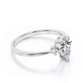 1.50 Carat Kite & Round Shape Moissanite Three Stone Ring In White Gold