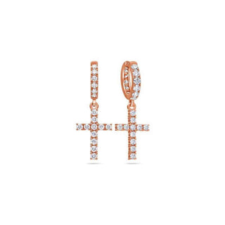 1.50 Carat Round Moissanite Cross Drop Earrings In White Gold