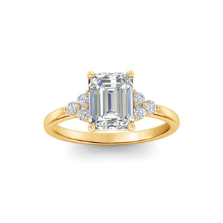 1.80 Carat Emerald Shape Moissanite Cluster Ring In White Gold