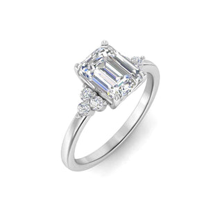 1.80 Carat Emerald Shape Moissanite Cluster Ring In White Gold