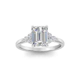 1.80 Carat Emerald Shape Moissanite Cluster Ring In White Gold