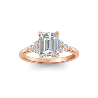 1.80 Carat Emerald Shape Moissanite Cluster Ring In White Gold