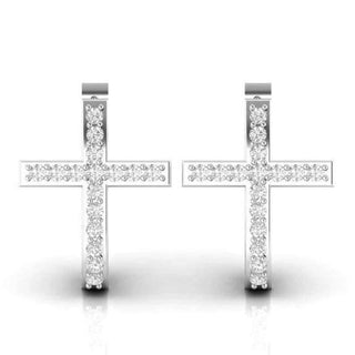 1.80 Carat Round Moissanite Cross Hoop Earrings In White Gold