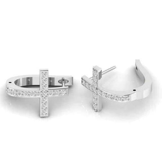 1.80 Carat Round Moissanite Cross Hoop Earrings In White Gold