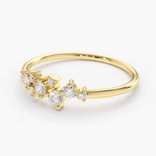 1 Carat Round Shape Moissanite Cluster Engagement Ring In Yellow Gold