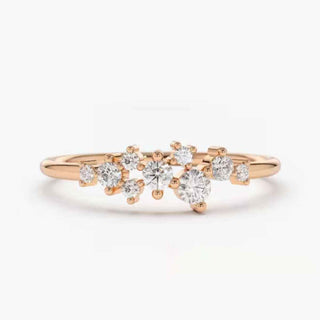 1 Carat Round Shape Moissanite Cluster Engagement Ring In Yellow Gold