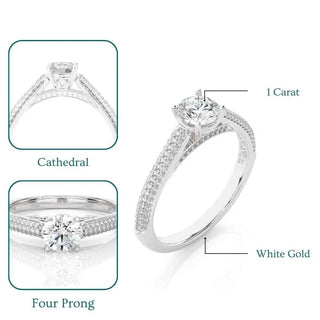 1 Ct Moissanite Three Row Engagement Ring with Accent In White Gold