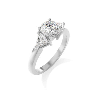 2 Ct Round & Trillion Cut Moissanite Three Stone Ring In Rose Gold