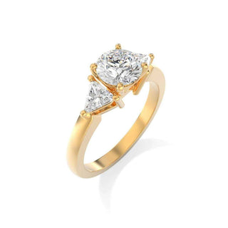 2 Ct Round & Trillion Cut Moissanite Three Stone Ring In Rose Gold