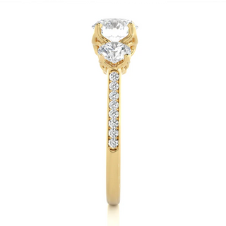 2 Carat Round Moissanite 3 Stone Ring in Yellow Gold