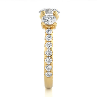 2.50 Ct Round Moissanite Trellis Prong Three Stone Engagement Ring Yellow Gold