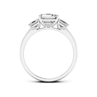 2.50 Ct Asscher Cut Moissanite Three Stone Engagement Ring in White Gold