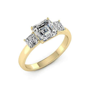 2.50 Ct Asscher Cut Moissanite Three Stone Engagement Ring in White Gold