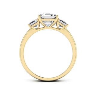 2.50 Ct Asscher Cut Moissanite Three Stone Engagement Ring in White Gold
