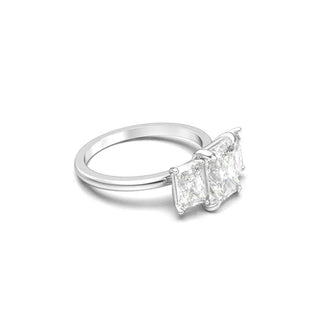 2.50 Carat Radiant Shape Three Stone Moissanite Ring in White Gold