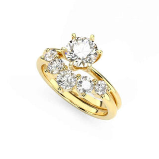2.50 Carat Round Shape Moissanite Cluster Bridal Set Ring In Yellow Gold
