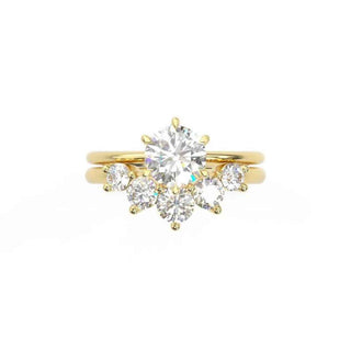 2.50 Carat Round Shape Moissanite Cluster Bridal Set Ring In Yellow Gold