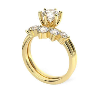 2.50 Carat Round Shape Moissanite Cluster Bridal Set Ring In Yellow Gold