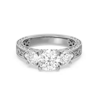 2.40 Carat Round & Pear Cut Moissanite Art Deco Ring In Yellow Gold