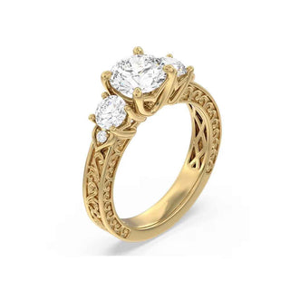 2.40 Carat Round & Pear Cut Moissanite Art Deco Ring In Yellow Gold