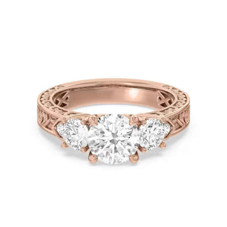 2.40 Carat Round & Pear Cut Moissanite Art Deco Ring In Yellow Gold