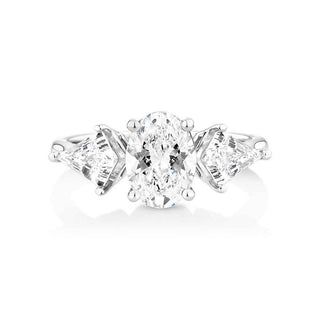 2.80 Carat Oval Shape Three Stone Moissanite Ring in White Gold