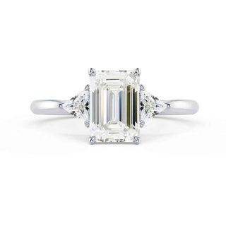 2 Carat Emerald & Trillion Cut Moissanite Three Stone Ring In White Gold