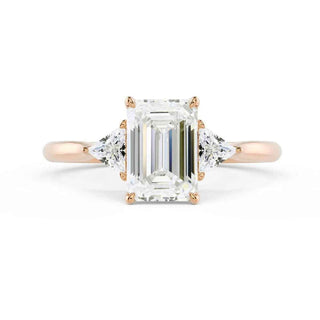 2 Carat Emerald & Trillion Cut Moissanite Three Stone Ring In White Gold