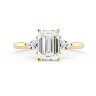2 Carat Emerald & Trillion Cut Moissanite Three Stone Ring In White Gold