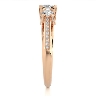1.50 Ct Moissanite Three Stone Engagement Ring with Accent in Rose Gold