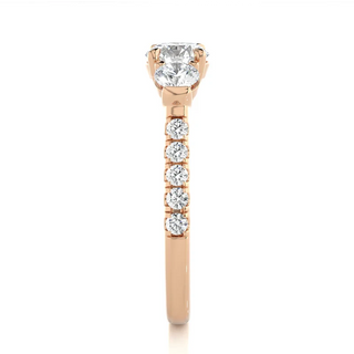 2 Carat Round Moissanite Engagement Three Stone Ring In Rose Gold