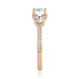 2 Ct Round Moissanite Filigree Three Stone Engagement Ring in Rose Gold