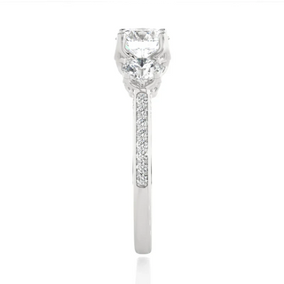 2 Carat Round Moissanite Filigree Three Stone Engagement Ring in White Gold