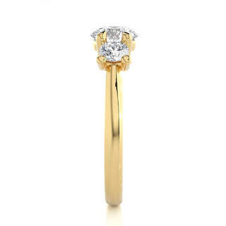 2 Carat Round Moissanite Three Stone Engagement Ring In Yellow Gold