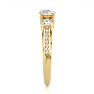 2 Carat Moissanite Three Stone Engagement Ring With Accents in Yellow Gold